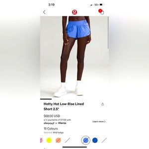 Lululemon Hotty Hot Low- Rise Lined Shorts 2.5”, color Wild Indigo